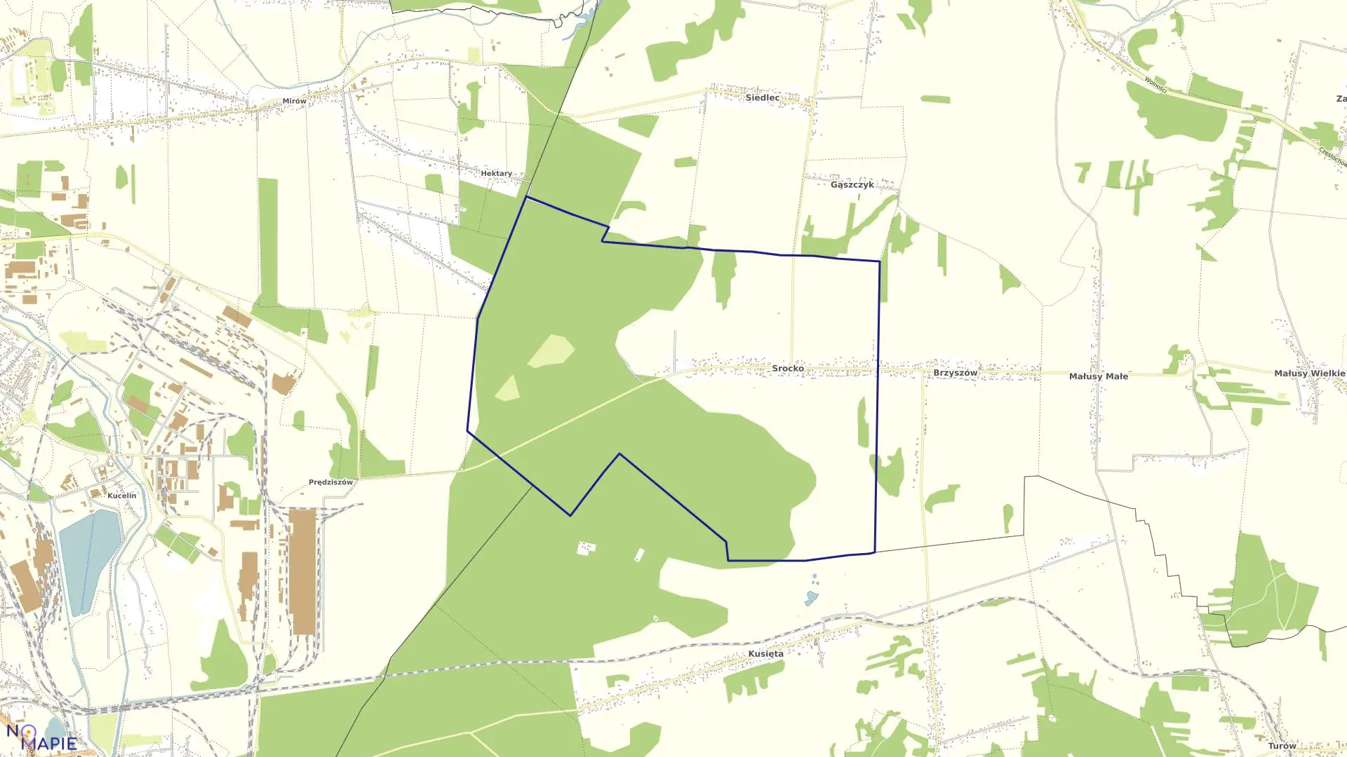 Mapa obrębu Srocko w gminie Mstów